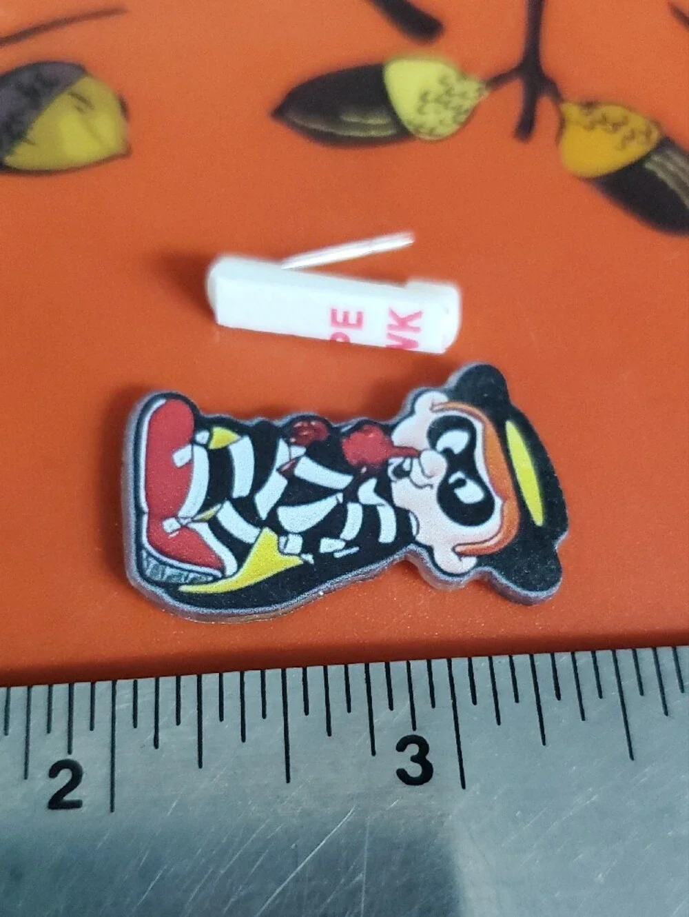 Hamburger Burglar Acrylic Pin- Black, Red, Yellow